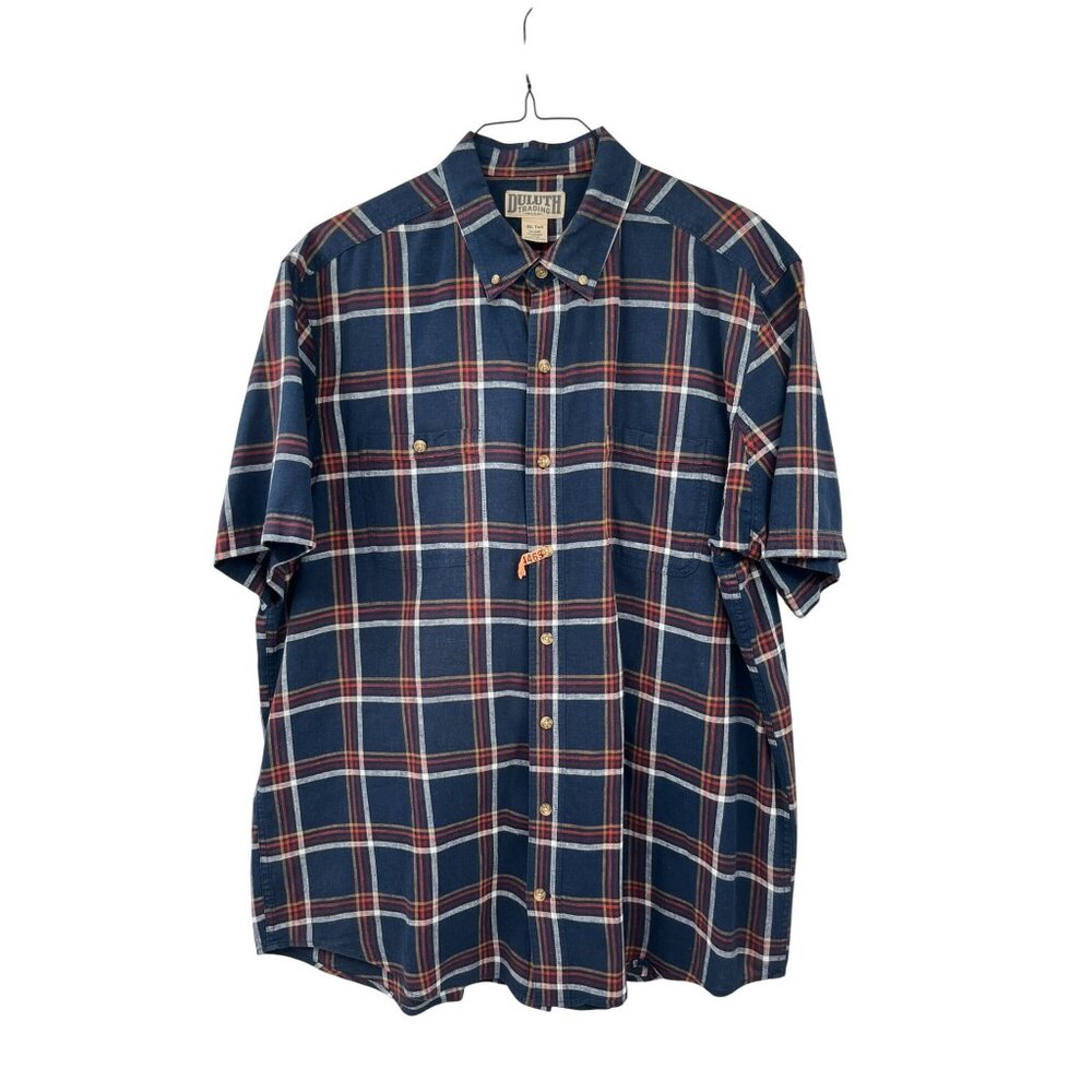 Duluth Trading Hemp Cotton Shirt Mens XL Tall Plaid Button Down Summer